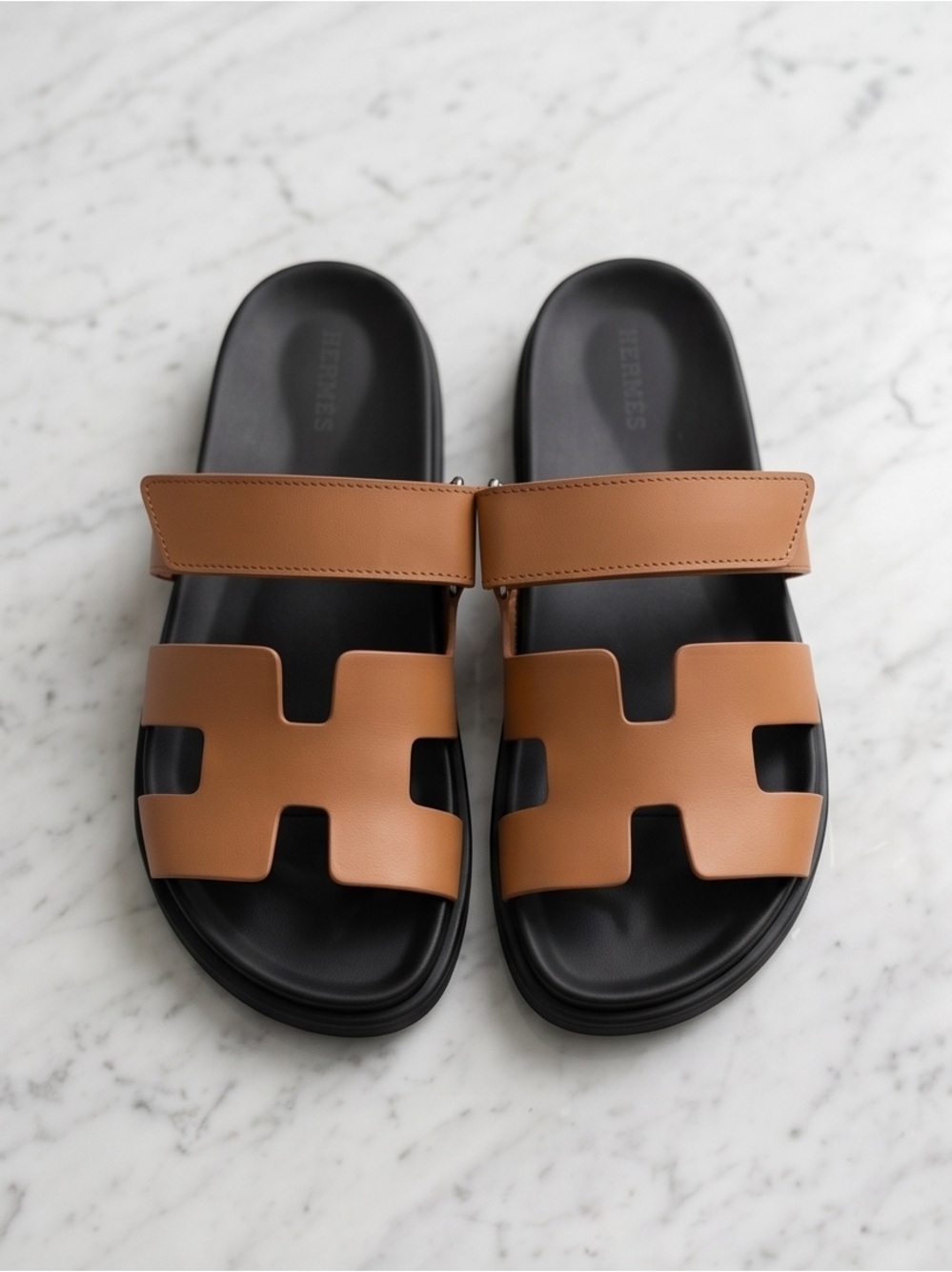 Authentic Hermes Chypre Tan Leather Slide Sandals - Picture 2 of 10